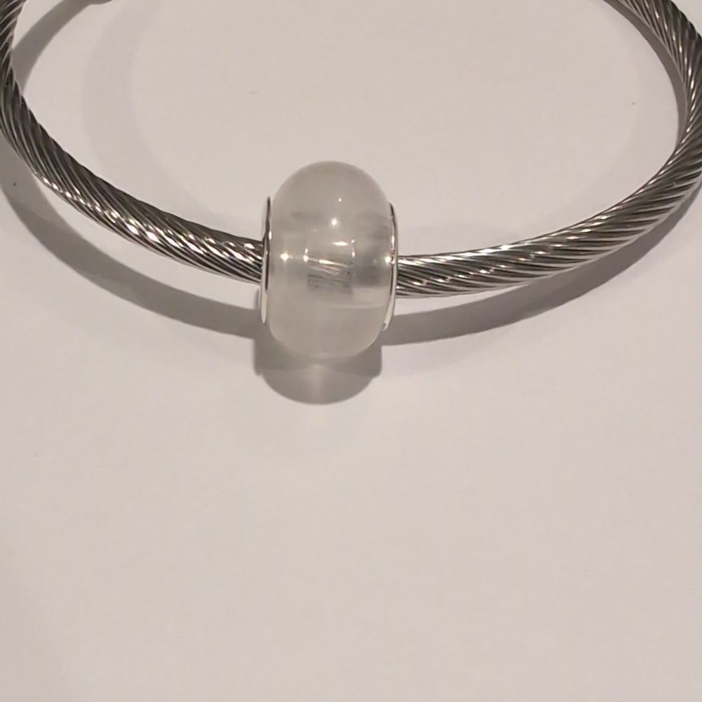 Silver Clear and White Blended Charm for Pandora Style Bracelet
